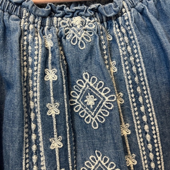 Old Navy Denim Embroidered Girls Dress Boho Bluejean Lace Jumper Beach Preppy - Picture 3 of 3